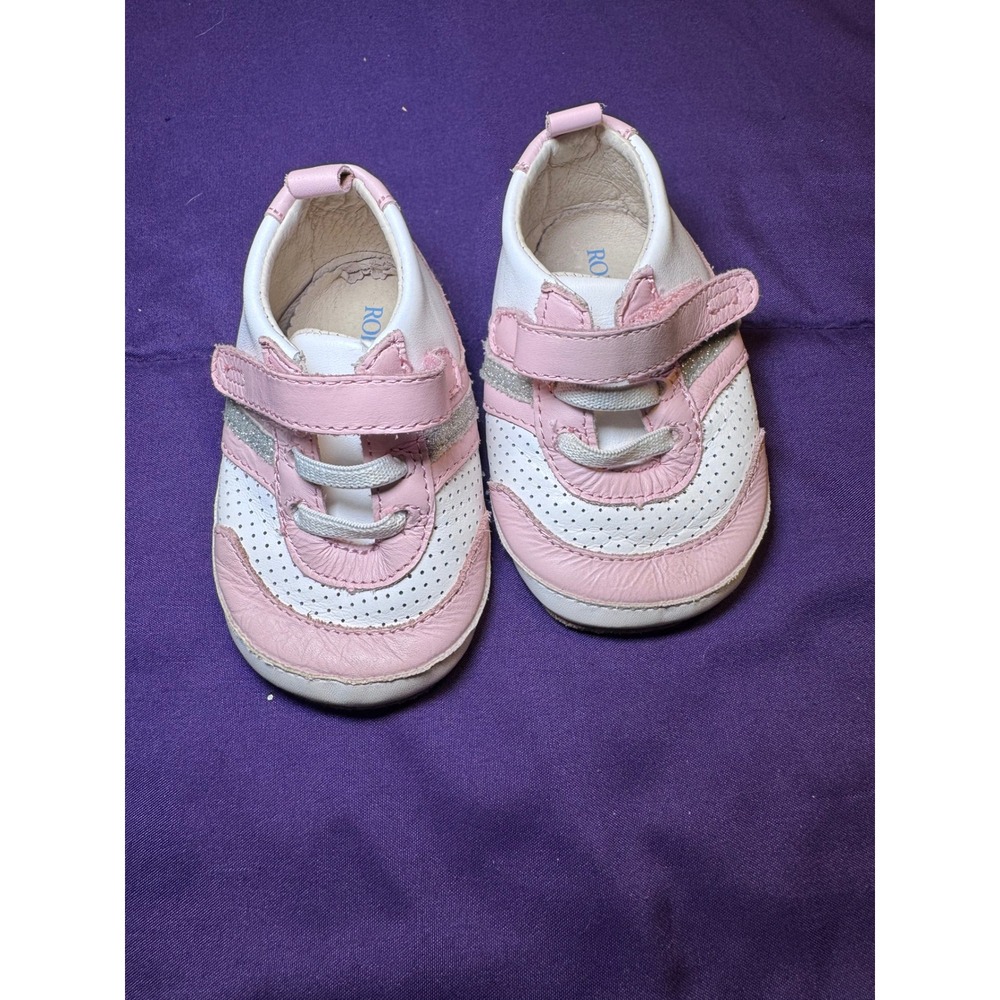 Robeez Pink White Leather Glitter Baby Sneakers Shoes 9-12M HF010920-CRS.28